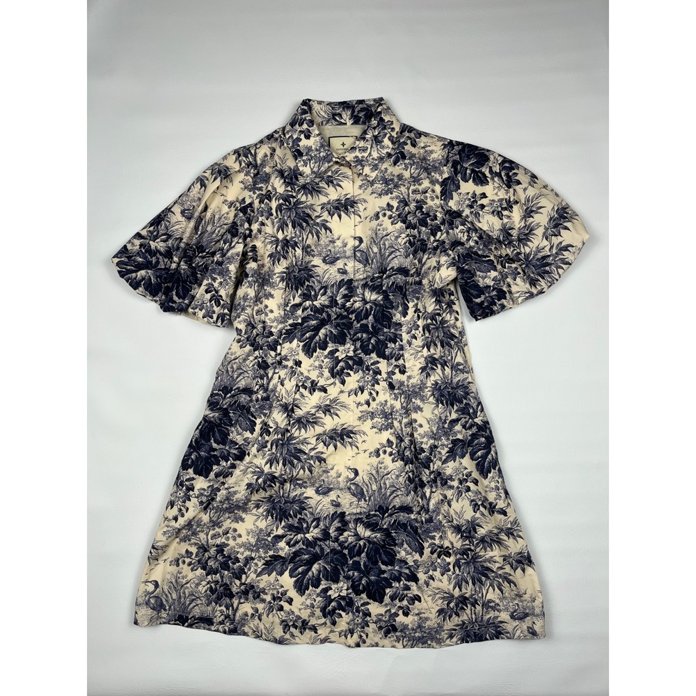 Tuckernuck Delaney Toile Mini Dress Women's Medium Noir Cypress Puff Sleeve